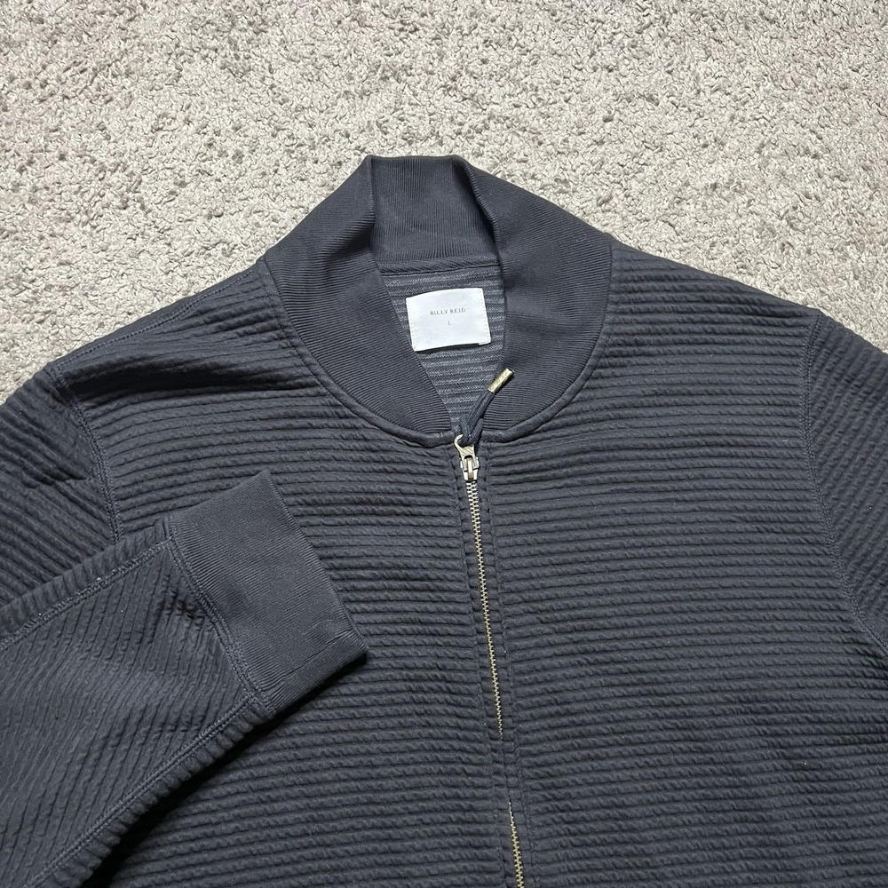 Billy Reid Jacket Mens Large Black Textured Full Zip Cotton Sweater